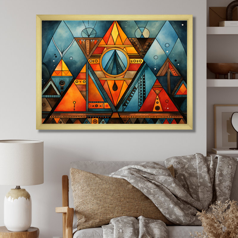 Motif tribal africain I sur toile, H 34 po x l 44 po x P 1,5 po, Encadrement doré