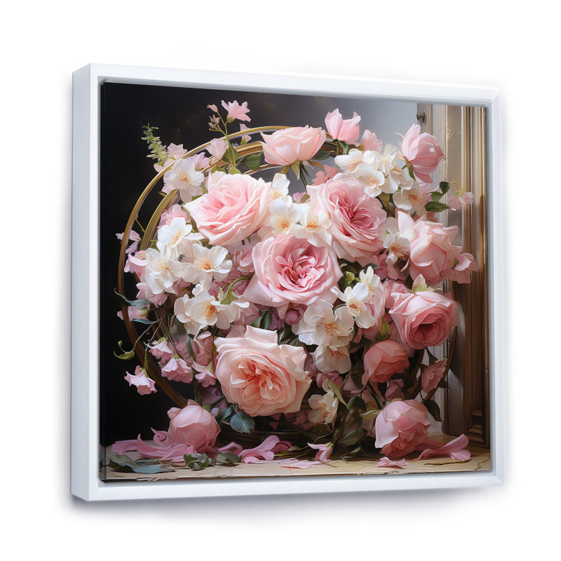 «Pink Wreath Romantic Impression I», reproduction sur toile, H 16 po x l 16 po x P 1 po, Blanc