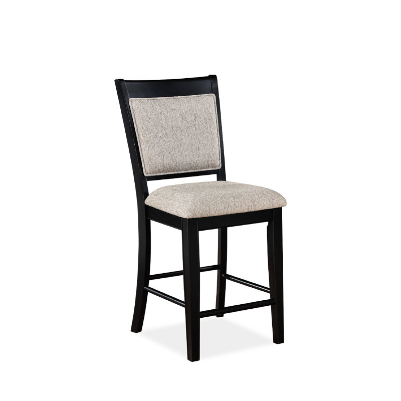 Paire de chaises à hauteur de comptoir Style - Siège et dossier rembourrés gris, finition noire avec repose-pieds, bois pour les chaises de salle à manger exquises 2pc et rembourrés, repose-pieds en bois de style moderne