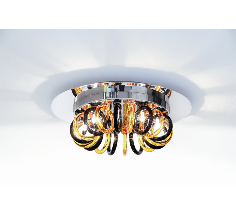 9 Light Ceiling Light, Crystal and amber