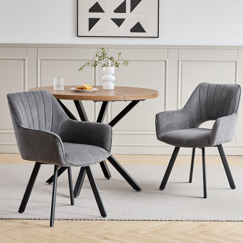 Linen Blend Upholstered Armchair, 4, Dark gray, Dark gray