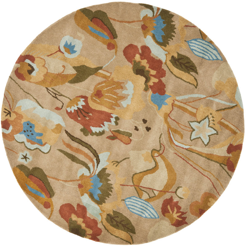 Soho Hand Tufted Wool/Viscose Floral Rug in Beige, Round 6'