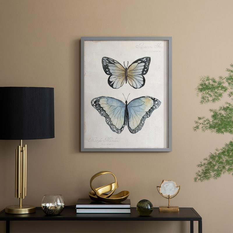 «Vintage Butterflies II», reproduction encadrée - bois massif, Gris, H 21 po x l 17 po