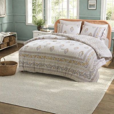 Piece King Comforter Bedding Sets, Blush Gold Floral Reversible Home