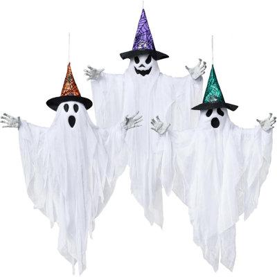Halloween Hanging Ghost Decorations, Halloween  Flying Ghost With Hats For Haunted House Graveyard Scene, Spooky Indoor And Outdoor Decor