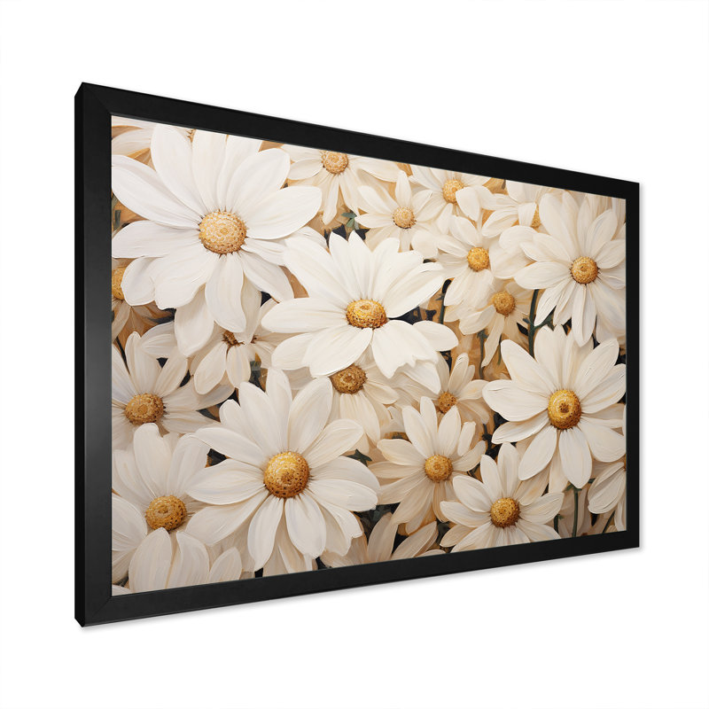 Champ de marguerites blanches élégance II, Cadre simple noir, L 44 po x H 34 po x P 1,5 po