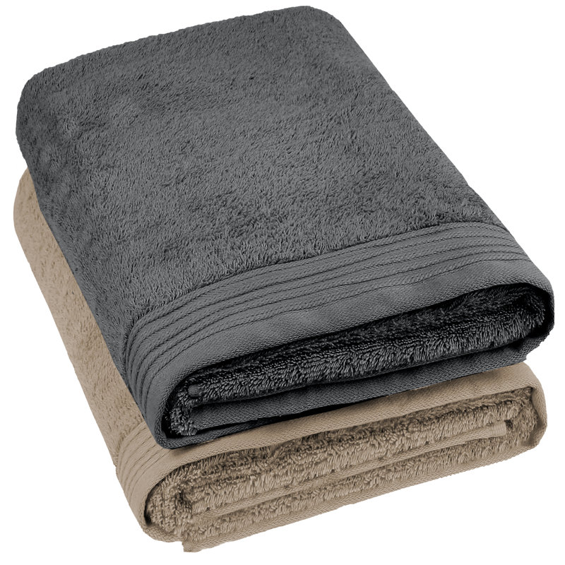 Lorena Midweight Bath Sheet, Dark Gray/Sand