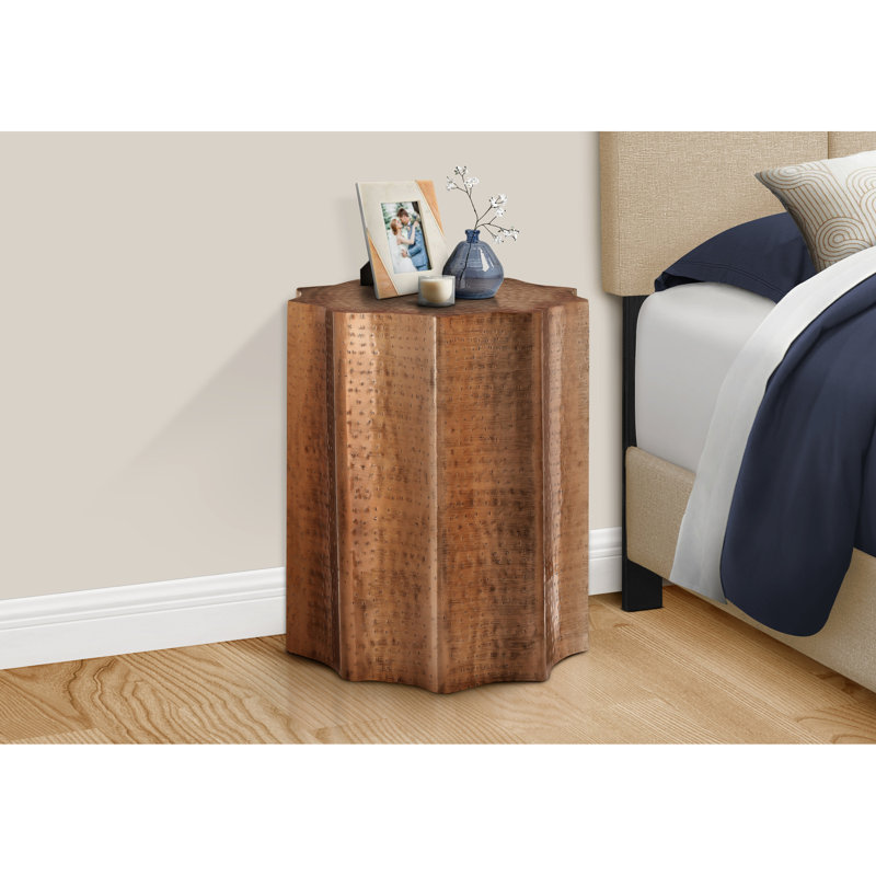 Élégante table d'appoint tambour en métal cuivré pour le salon et le coin-détente avec chambre à coucher martelée