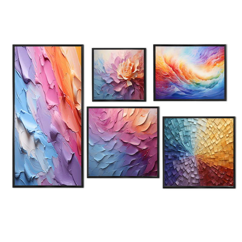 Rainbow Hue Harmony - Ensemble de 5 décorations murales arc-en-ciel, Cadre flottant noir
