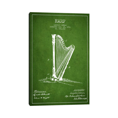 Harp Green Patent Blueprint by Aged Pixel - Gallery-Wrapped Canvas Giclée on Canvas