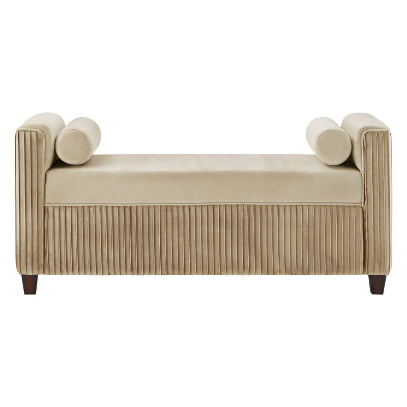 Grena Velvet Upholstered Bench, Beige and Sand