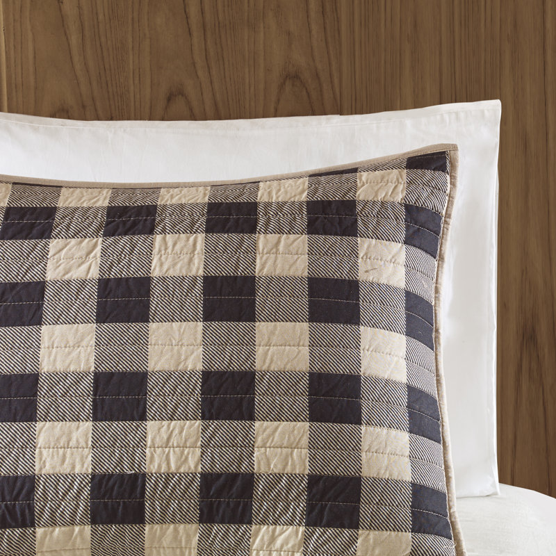 Gray King Cotton Reversible Buffalo Check Quilt Set