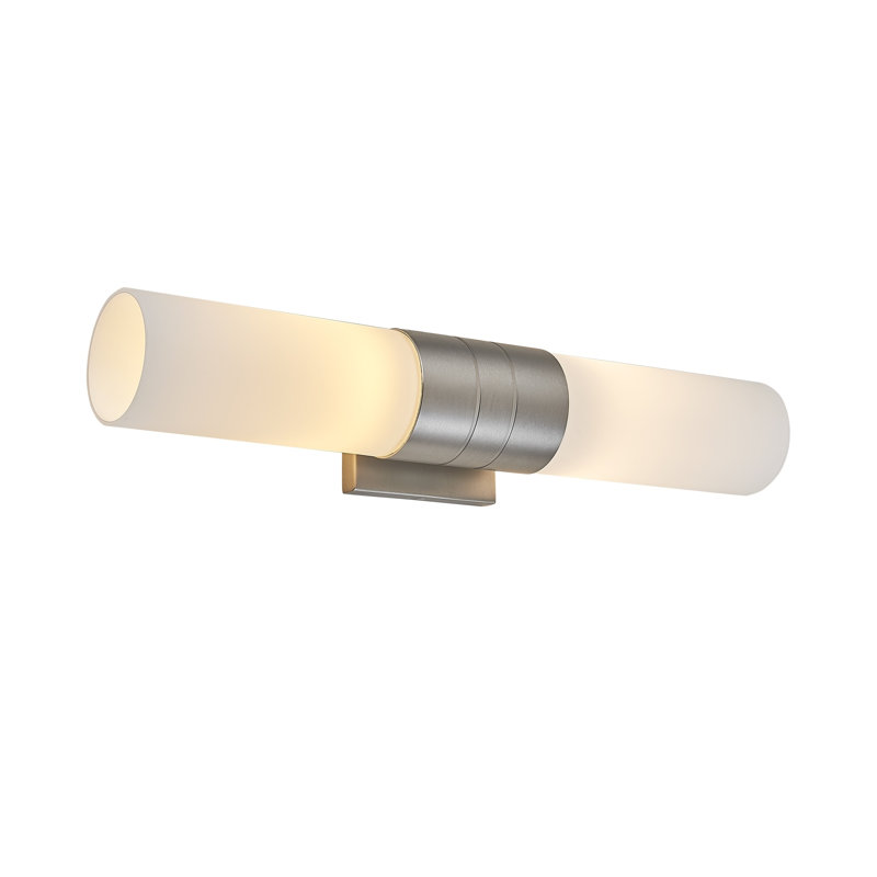 Luminaire de salle de bain 2 lumières à DEL avec abat-jour cylindrique en verre au fini nickel brossé, Nickel brossé