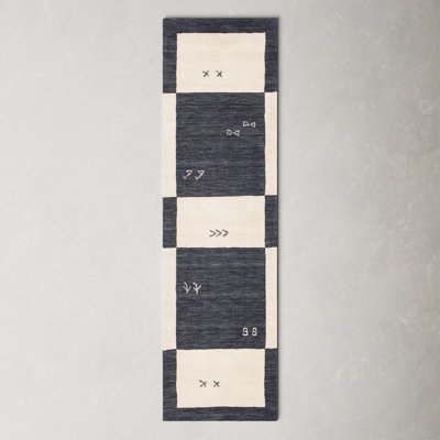 Santiago Cream Black Handmade Wool Geometric Rug