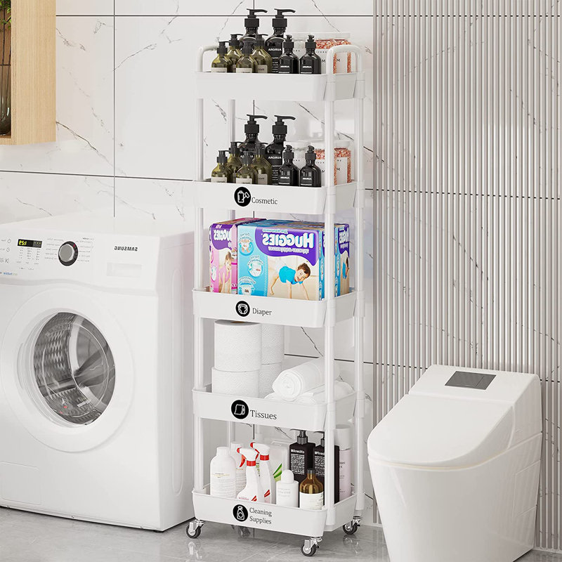 White 5-Tier Freestanding Utility Cart with Wheels