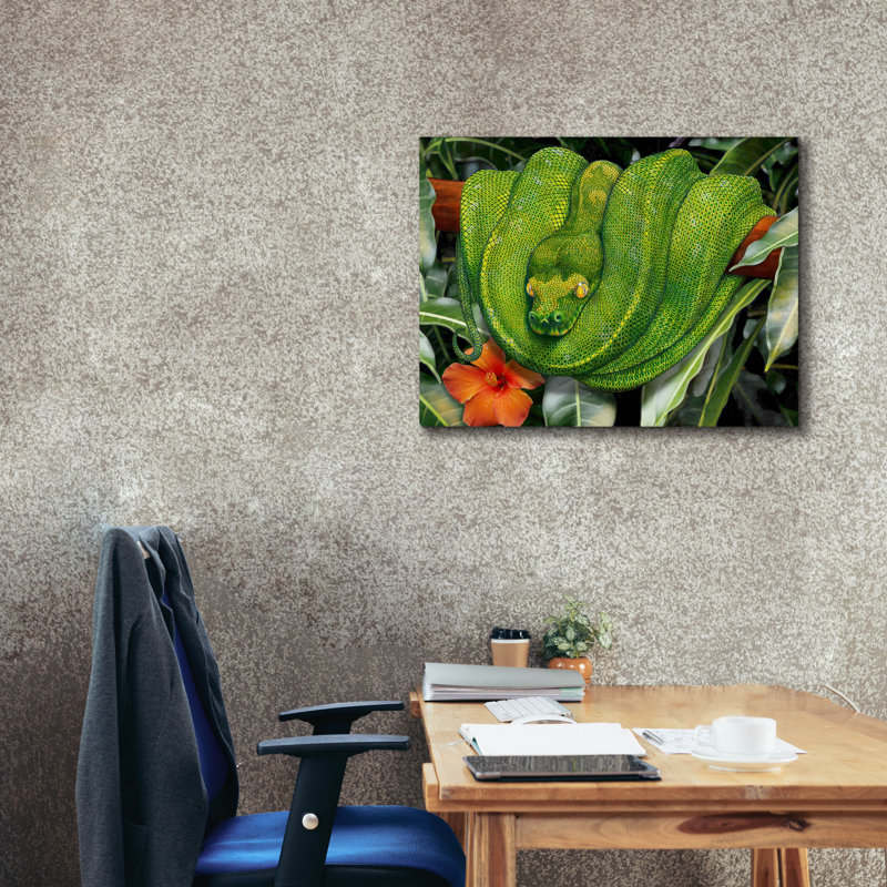  «Green Tree Python» par Tim Jeffs, art mural sur toile, H 26 po x l 34 po