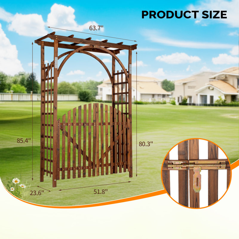 7FT Wood Garden Arbour With Door, Tan