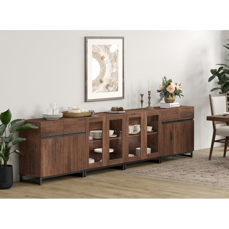 Modern Sideboard With Adjustable Shelves, 4 In 1 Storage Cabinet With Glass Doors, Coffee Bar Cabinet, Brown