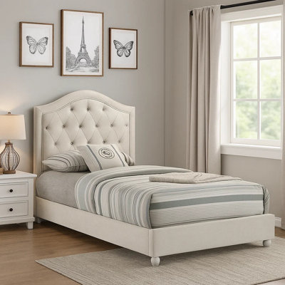 Rex Full Size Bed With Storage And Beige Button Tufted Arched Headboard