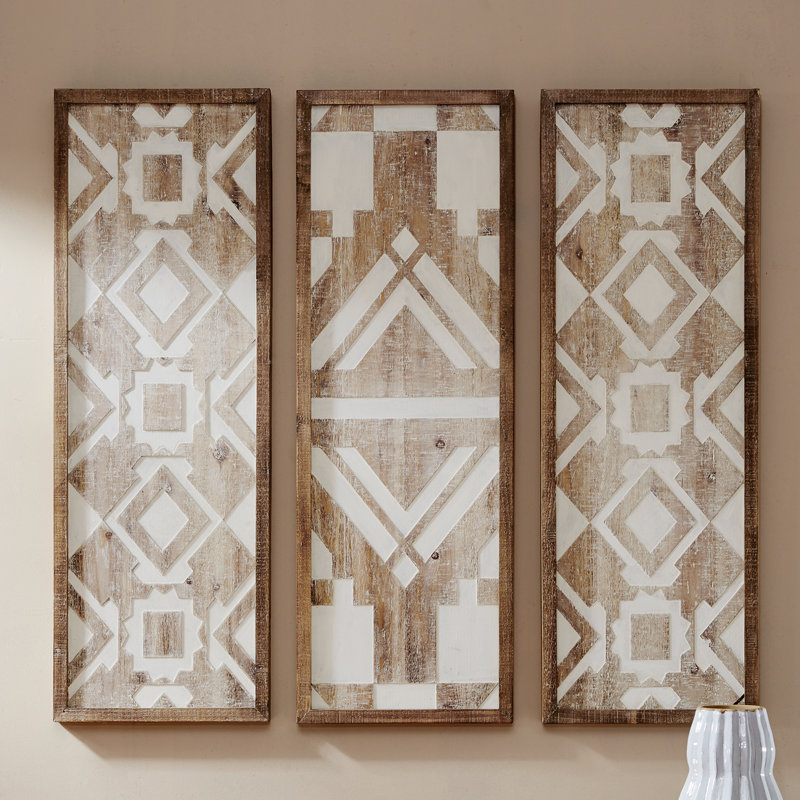 Natural Two-Tone Geometric Wood Wall Art Set