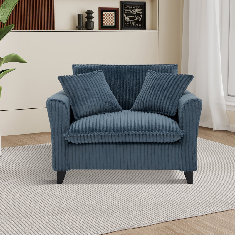 46.3" W Upholstered Accent Armchair With Pillows, Blue
