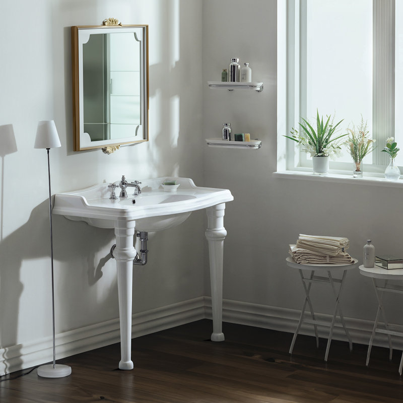 China Rectangular Console Bathroom Sink, Widespread Faucet