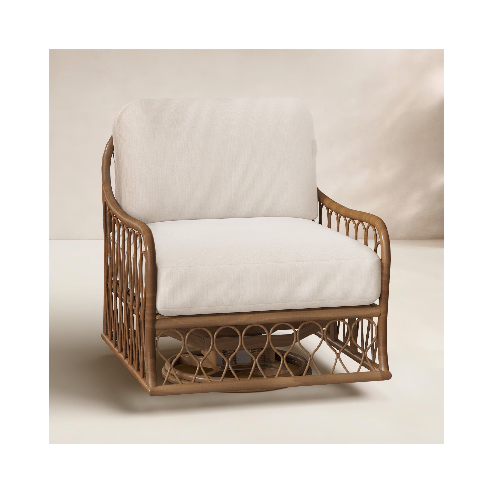 Cane Outdoor Chair with Sunbrella® Cushions, Linen Antique Beige Sunbrella®