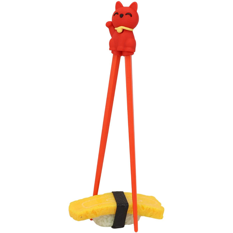 Dakota Fields Reusable Training Chopsticks Set With Animated Food Safe Silicone Helper Hinge Guide For Sushi Noodles Rice Dining Fun For Adults And Kids (Red Maneki Neko Cat)