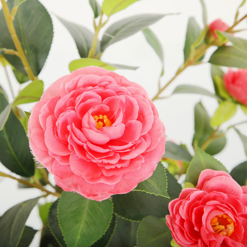 Camélia artificiel en pot, plante en pot à fleurs artificielles avec verdure réaliste pour la maison, le bureau et le vestibule