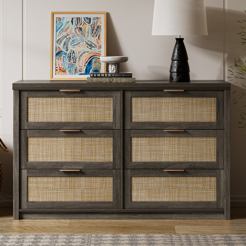 Arianna 52.7" W 6-Drawer Dresser, Midnight Oak