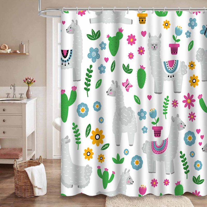 Rideau de douche imperméable à motif floral avec 12 crochets Cactus, L 72 po x l 78 po
