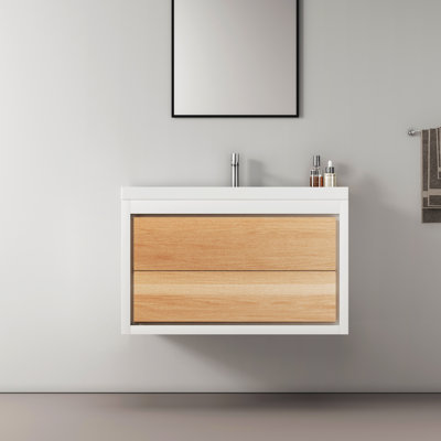 Meuble-lavabo mural simple 36 po avec comptoir à surface solide 36 po
