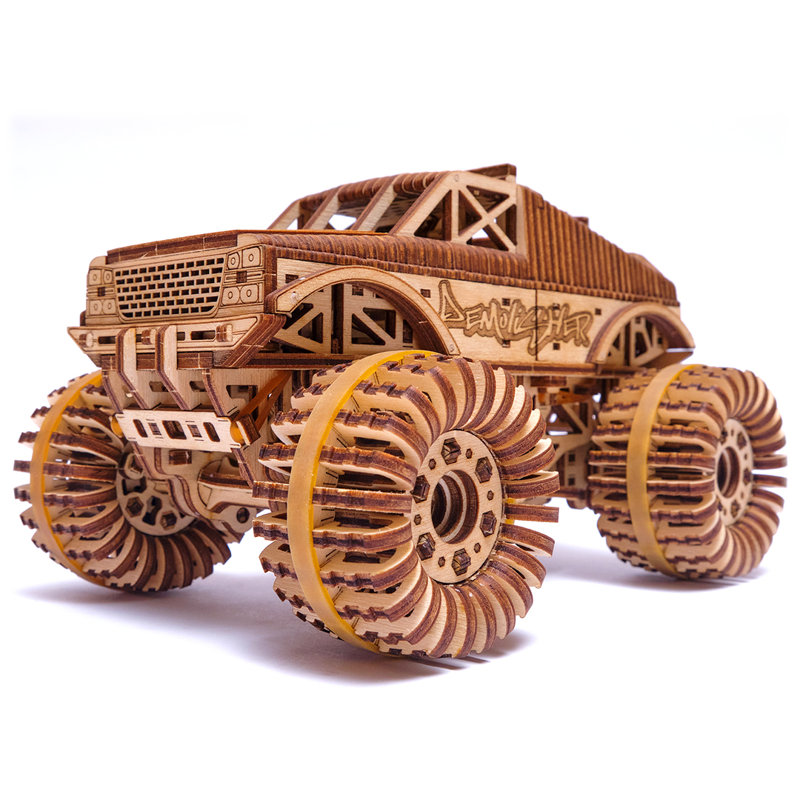 Wooden Monster Truck 3D Puzzle Model Kit with Spring Motor
