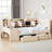 Twin Size Velvet Upholstered Daybed with Storage Drawers, Shelves, Flip Cabinets & Side Table-1151047962