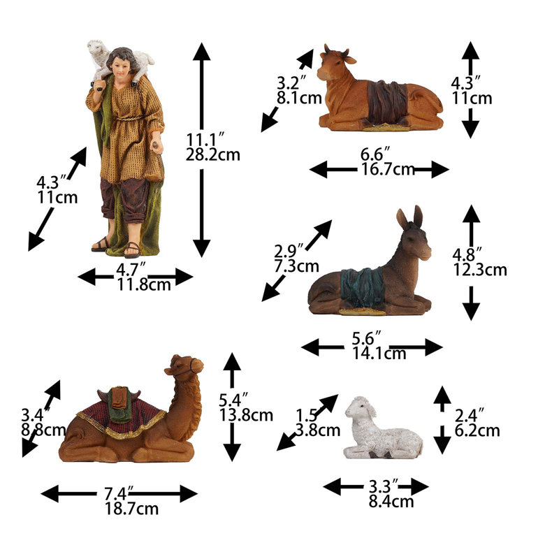 Crèche de Noël décorative de Noël 12 pouces 12 pièces Figurines Jésus, Brun