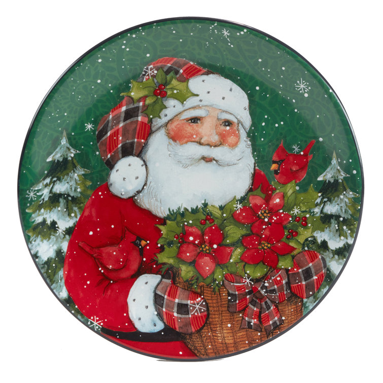 Set of 4 Merry Brite Christmas 8” Salad Dessert Plates Tree Santa Reindeer  Gift