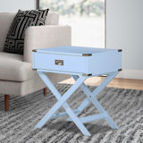 Asger Solid Wood Tray Top End Table Set with Storage and Built-In Outlets