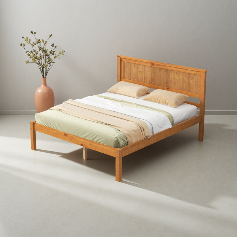 Platform Bed Frame With Headboard, Full, Oak