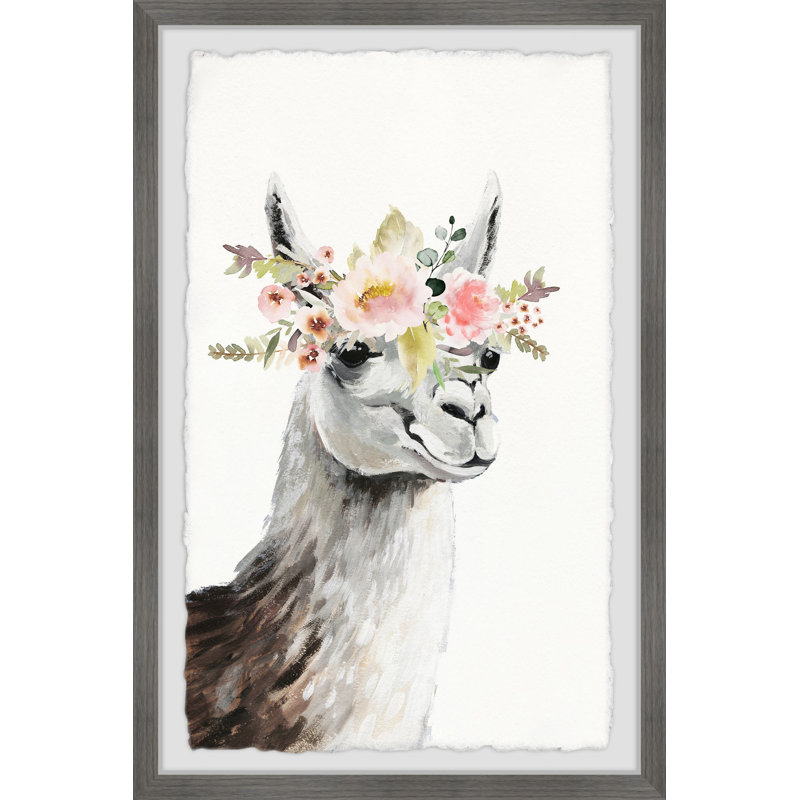 Dominik Floral Crowned Side View Llama - Single Picture Frame Painting, 30cm H x 20cm W