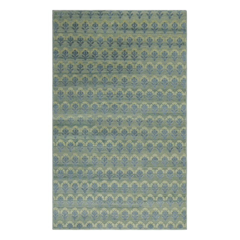 Rug & Kilim’S Oversized Block Print Custom Rug Design, Blue And Green Florals, Rectangle 13' x 19'
