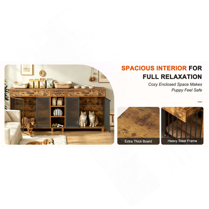 Grand meuble cage en bois pour chien, armoire multifonctionnelle avec rangement pour animaux