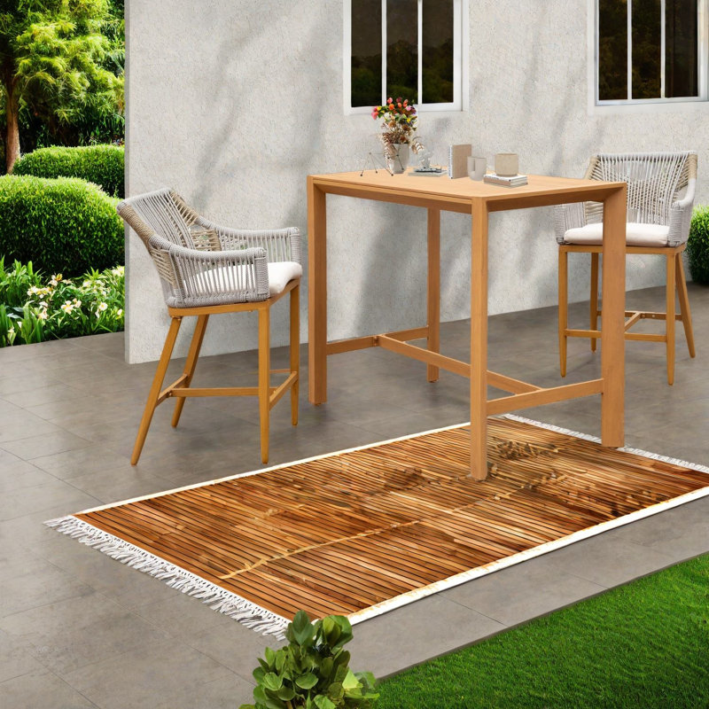 Tables de patio robustes, table de bar moderne en métal à grain de bois de 51 pouces pour la maison
