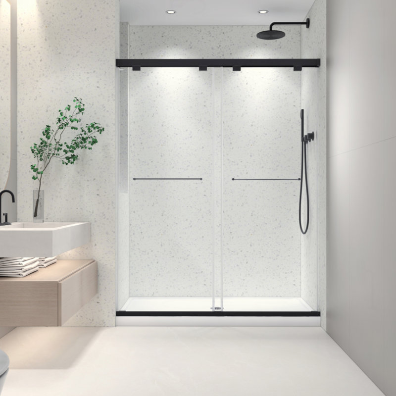 North American Frameless Double Sliding Matte Black Shower Door With Adjustable Soft Closing Function 8Mm Tempered Glass With Nano Easy Cleaning And Stick Explosion-Proof Menbrance