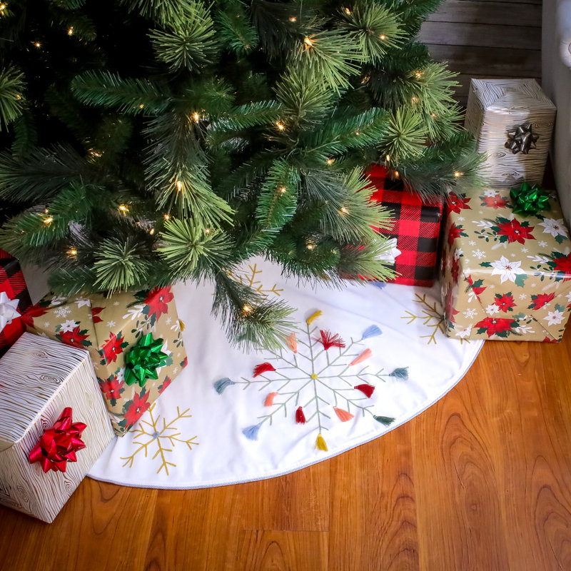 54" Multicolor Velvet Snowflake Embroidered Boho Tree Skirt
