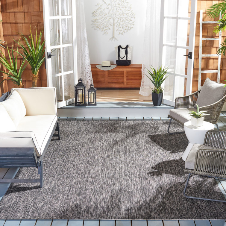 Ajacia Geometric Black Indoor/Outdoor Area Rug