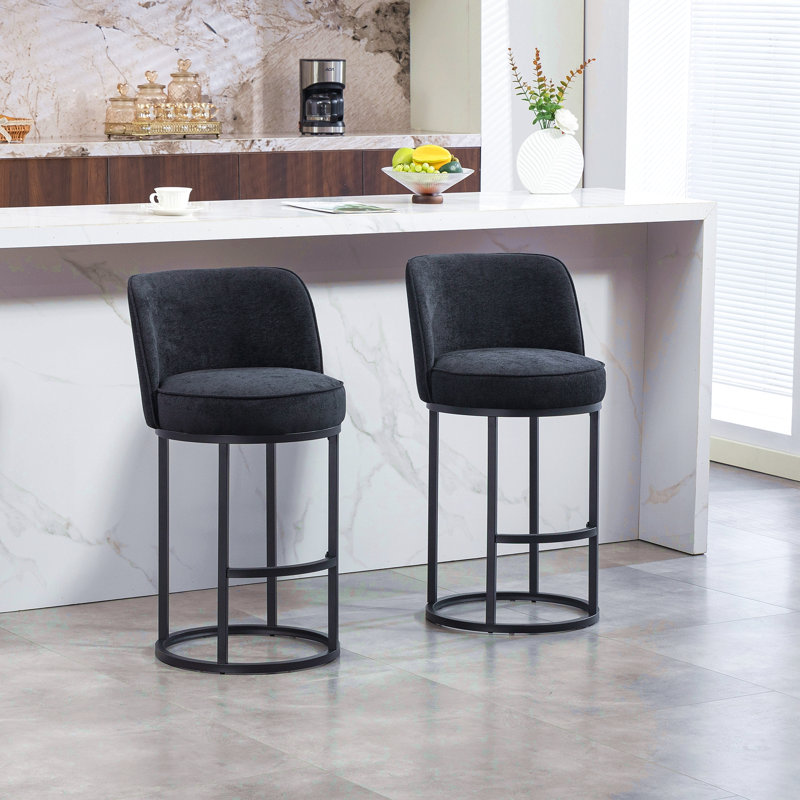 Ensemble de 2 tabourets de bar à hauteur de comptoir, tabourets de bar moderne avec dossier, tabourets de bar rembourrés en tissu de lin pour îlot de cuisine