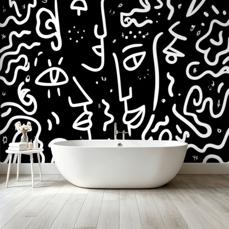 Papier peint adhésif pelez et collez, dessin au trait abstrait, masques, formes géométriques, art mural répétitif, auto-adhésif et amovible