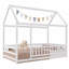 Cadre de lit simple en bois avec structure de toit et garde-corps de clôture, finition blanche-19650729-19650728