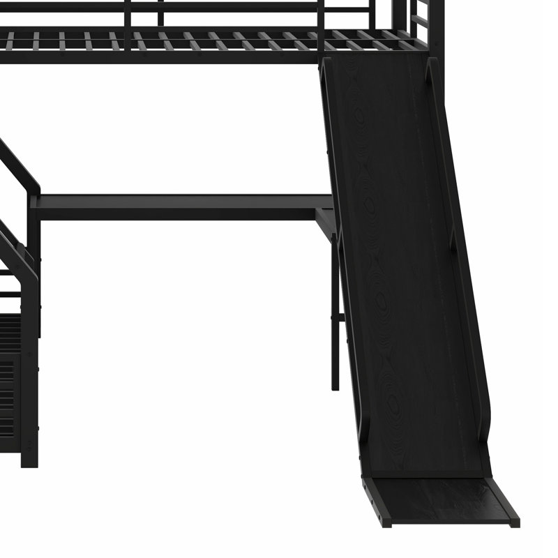 L-Shaped Bunk Bed With Loft Bed, Slide And USB Ports, Twin Over Full Over Twin