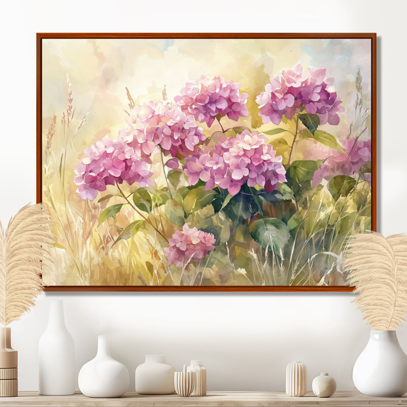 Ingebritt hortensias dans un pré d'été III - hortensia, art mural, Brun, Impression encadrée flottante, H 24 po x l 32 po